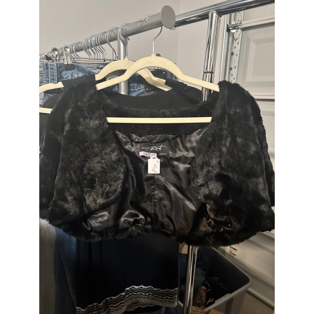 vintage Black Faux Fur Bolero Shrug Evening Wrap Cropped Jacket Black Rivet